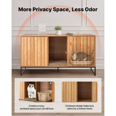 VEVOR Cat Litter Box Enclosure Furniture, 47.2 in Hidden Litter Box Cabinet with Scratch Pad & Storage, Waterproof Cat