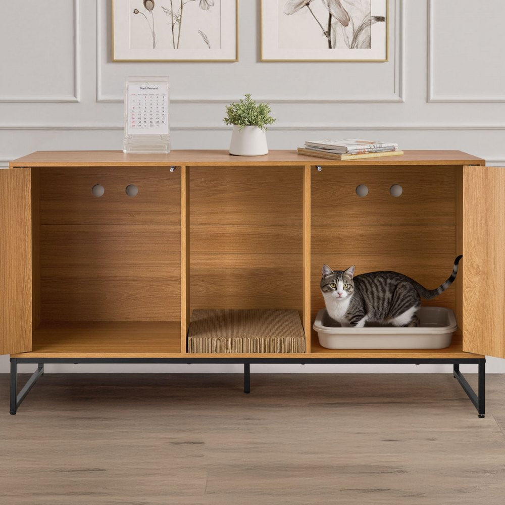 VEVOR Cat Litter Box Enclosure Furniture, 47.2 in Hidden Litter Box Cabinet with Scratch Pad & Storage, Waterproof Cat