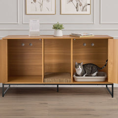VEVOR Cat Litter Box Enclosure Furniture, 47.2 in Hidden Litter Box Cabinet with Scratch Pad & Storage, Waterproof Cat