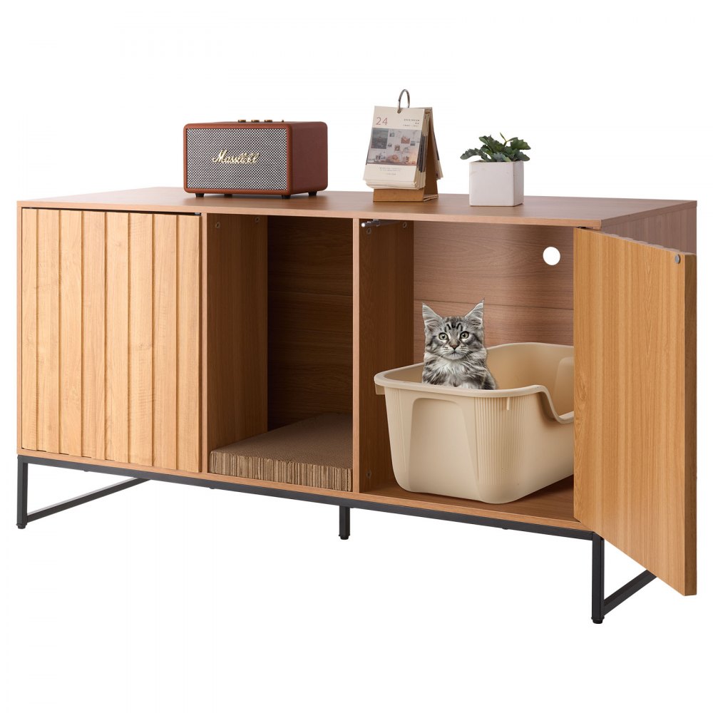 VEVOR Cat Litter Box Enclosure Furniture, 47.2 in Hidden Litter Box Cabinet with Scratch Pad & Storage, Waterproof Cat