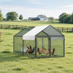 VEVOR Metal Chicken Coop for 4-6 Chickens, 3.3 x 6.6 x 3.3 ft, Small Chicken Cage with Waterproof Cover & Double Doors