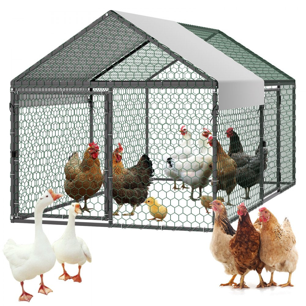 VEVOR Metal Chicken Coop for 4-6 Chickens, 3.3 x 6.6 x 3.3 ft, Small Chicken Cage with Waterproof Cover & Double Doors