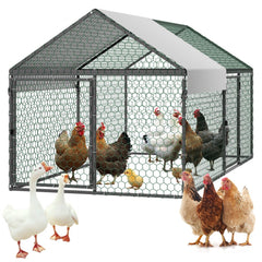 VEVOR Metal Chicken Coop for 4-6 Chickens, 3.3 x 6.6 x 3.3 ft, Small Chicken Cage with Waterproof Cover & Double Doors
