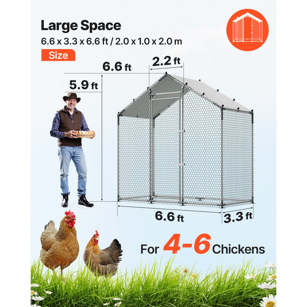 VEVOR Large Metal Chicken Coop,6.6 x 3.3 x 6.6 ft, Walk-in Chicken Run House with Waterproof Cover & Sturdy Frame