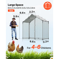 VEVOR Large Metal Chicken Coop,6.6 x 3.3 x 6.6 ft, Walk-in Chicken Run House with Waterproof Cover & Sturdy Frame