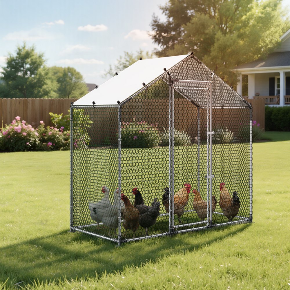 VEVOR Large Metal Chicken Coop,6.6 x 3.3 x 6.6 ft, Walk-in Chicken Run House with Waterproof Cover & Sturdy Frame