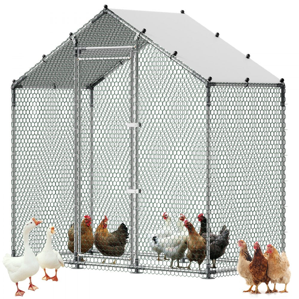 VEVOR Large Metal Chicken Coop,6.6 x 3.3 x 6.6 ft, Walk-in Chicken Run House with Waterproof Cover & Sturdy Frame