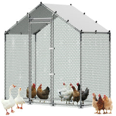 VEVOR Large Metal Chicken Coop,6.6 x 3.3 x 6.6 ft, Walk-in Chicken Run House with Waterproof Cover & Sturdy Frame