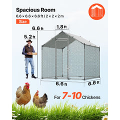 VEVOR Large Metal Chicken Coop 6.6x6.6x6.6 ft Walk-in Chicken Run House, Spire Roof Hen House Enclosure with Cover and