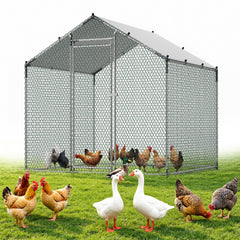 VEVOR Large Metal Chicken Coop 6.6x6.6x6.6 ft Walk-in Chicken Run House, Spire Roof Hen House Enclosure with Cover and