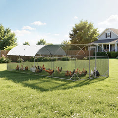 VEVOR Large Metal Chicken Coop, 9 x 25 x 6.6 ft, Walk-in Chicken Run House with Waterproof Cover & Sturdy Frame, Dome