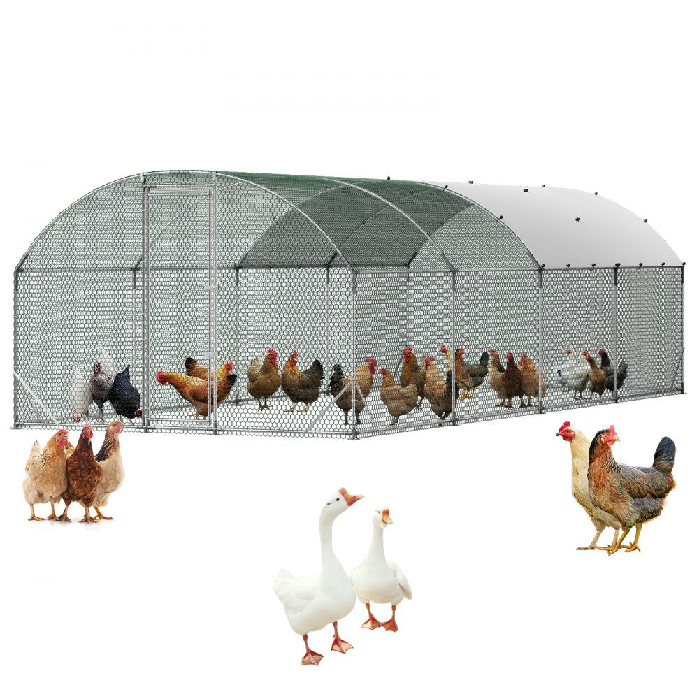 VEVOR Large Metal Chicken Coop, 9 x 25 x 6.6 ft, Walk-in Chicken Run House with Waterproof Cover & Sturdy Frame, Dome