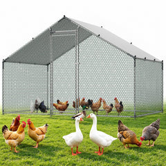 VEVOR Large Metal Chicken Coop, 9.8 x 6.6 x 6.6 ft, Walk-in Chicken Runs with Waterproof Cover, Spire Roof Hen House