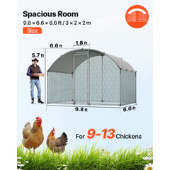 VEVOR Large Metal Chicken Coop 9.8x6.6x6.6 ft Walk-in Chicken Run House, Doom Roof Hen House Enclosure with Cover and