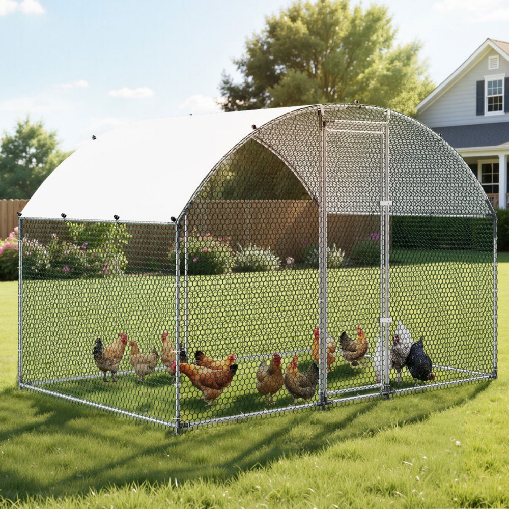 VEVOR Large Metal Chicken Coop 9.8x6.6x6.6 ft Walk-in Chicken Run House, Doom Roof Hen House Enclosure with Cover and