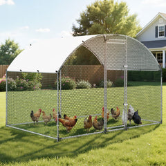 VEVOR Large Metal Chicken Coop 9.8x6.6x6.6 ft Walk-in Chicken Run House, Doom Roof Hen House Enclosure with Cover and