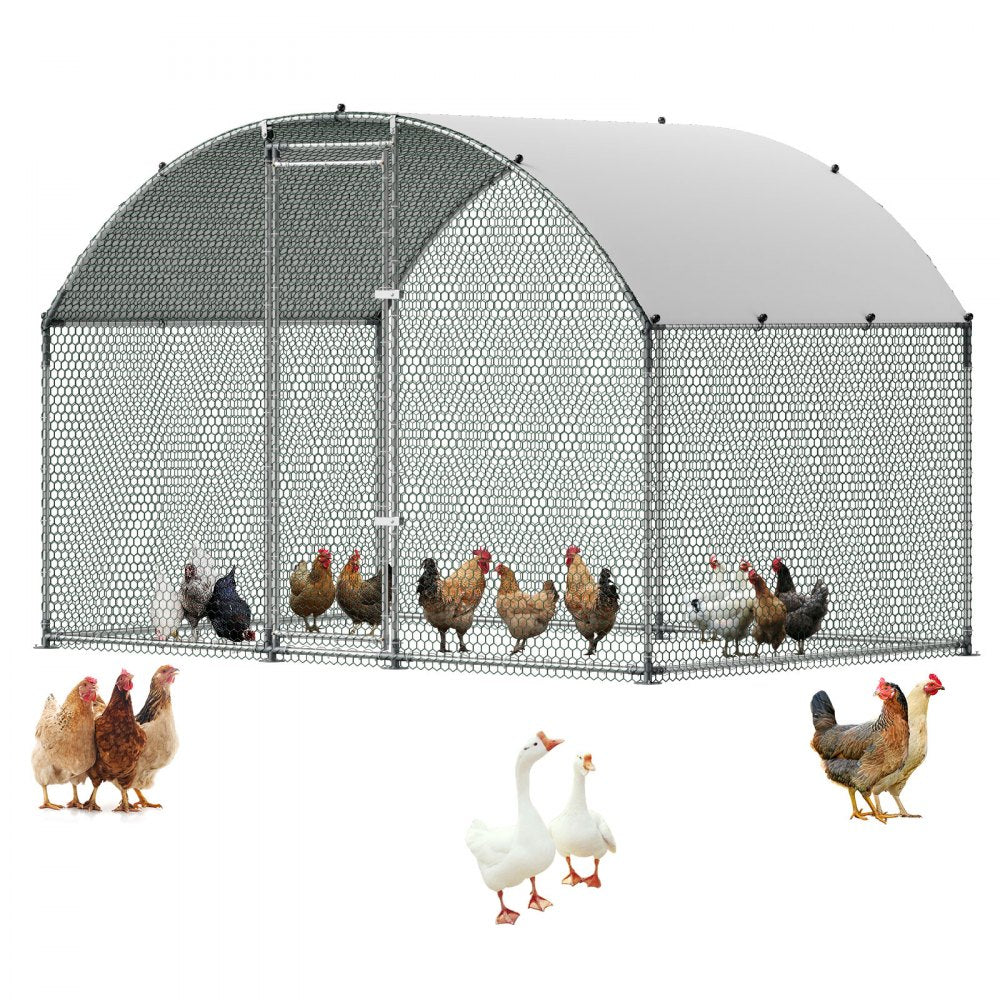 VEVOR Large Metal Chicken Coop 9.8x6.6x6.6 ft Walk-in Chicken Run House, Doom Roof Hen House Enclosure with Cover and