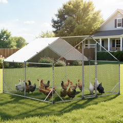 VEVOR Large Metal Chicken Coop, 9.8 x 9.8 x 6.6 ft, Walk-in Chicken Run House with Waterproof Cover & Sturdy Frame