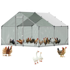VEVOR Large Metal Chicken Coop, 9.8 x 9.8 x 6.6 ft, Walk-in Chicken Run House with Waterproof Cover & Sturdy Frame