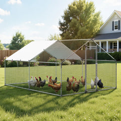 VEVOR Large Metal Chicken Coop, 9.8 x 13.1 x 6.6 ft, Walk-in Chicken Runs with Waterproof Cover, Spire Roof Hen House