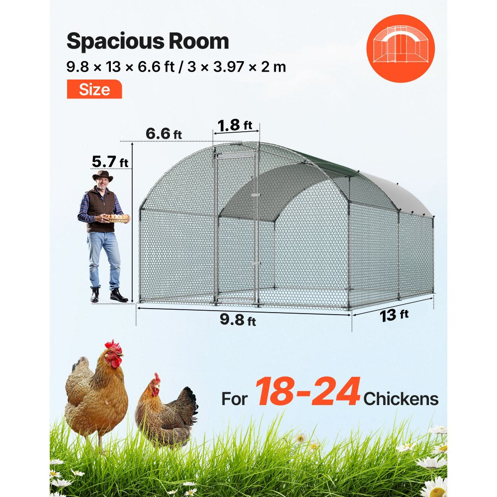 VEVOR Large Metal Chicken Coop 9.8x13x6.6 ft Walk-in Chicken Run House, Doom Roof Hen House Enclosure with Cover and