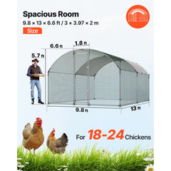 VEVOR Large Metal Chicken Coop 9.8x13x6.6 ft Walk-in Chicken Run House, Doom Roof Hen House Enclosure with Cover and