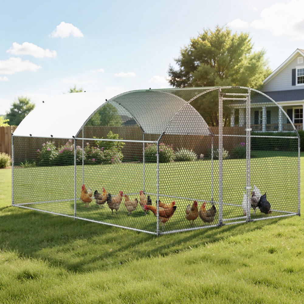 VEVOR Large Metal Chicken Coop 9.8x13x6.6 ft Walk-in Chicken Run House, Doom Roof Hen House Enclosure with Cover and