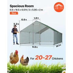 VEVOR Large Metal Chicken Coop 9.8x19.5x6.6 ft Walk-in Chicken Run House, Spire Roof Hen House Enclosure with Cover and
