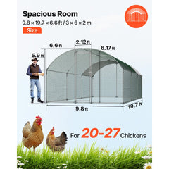 VEVOR Large Metal Chicken Coop, 9.8 x 19.7 x 6.6 ft, Walk-in Chicken Runs with Waterproof Cover, Dome Roof Hen House