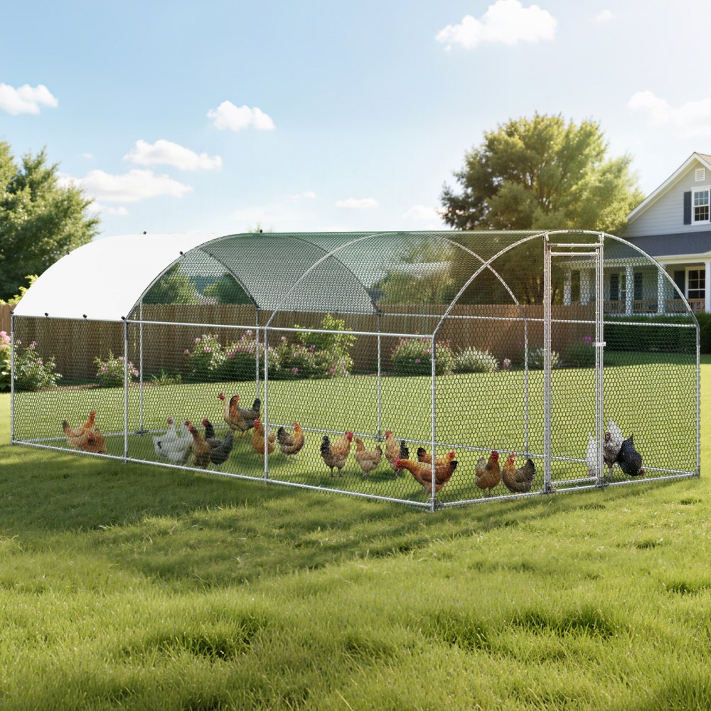 VEVOR Large Metal Chicken Coop, 9.8 x 19.7 x 6.6 ft, Walk-in Chicken Runs with Waterproof Cover, Dome Roof Hen House