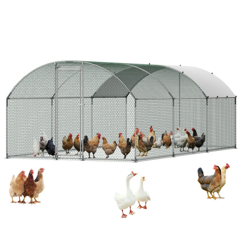 VEVOR Large Metal Chicken Coop, 9.8 x 19.7 x 6.6 ft, Walk-in Chicken Runs with Waterproof Cover, Dome Roof Hen House