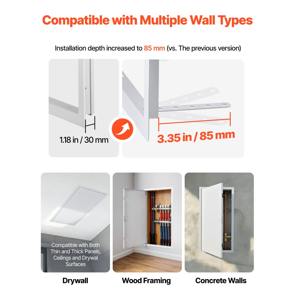 VEVOR Access Panel for Drywall, 25.3 x 13.3 in Galvanized Steel Access Door, Easy Install Hinged Service Panel with