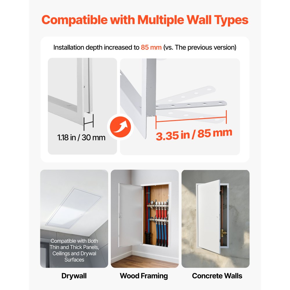 VEVOR Access Panel for Drywall, 30.3 x 15.2 in Galvanized Steel Access Door, Easy Install Hinged Service Panel with