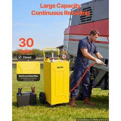 VEVOR 30 Gallon Diesel Caddy, Carbon Steel, Portable Diesel Transfer Storage Tank with Electric Pump, 4 Rolling Wheels