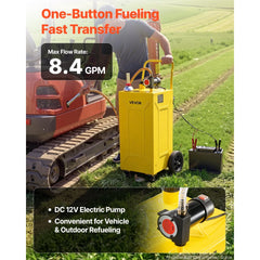 VEVOR 30 Gallon Diesel Caddy, Carbon Steel, Portable Diesel Transfer Storage Tank with Electric Pump, 4 Rolling Wheels