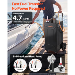 VEVOR 35 Gallon Fuel Gas Caddy, Carbon Steel, Portable Fuel Transfer Storage Tank with Manual Pump & 4 Wheels, Gasoline