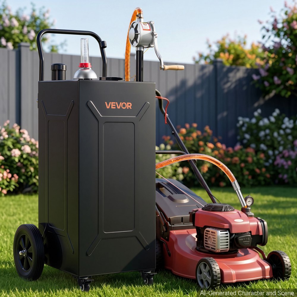 VEVOR 35 Gallon Fuel Gas Caddy, Carbon Steel, Portable Fuel Transfer Storage Tank with Manual Pump & 4 Wheels, Gasoline