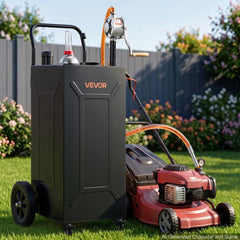 VEVOR 35 Gallon Fuel Gas Caddy, Carbon Steel, Portable Fuel Transfer Storage Tank with Manual Pump & 4 Wheels, Gasoline