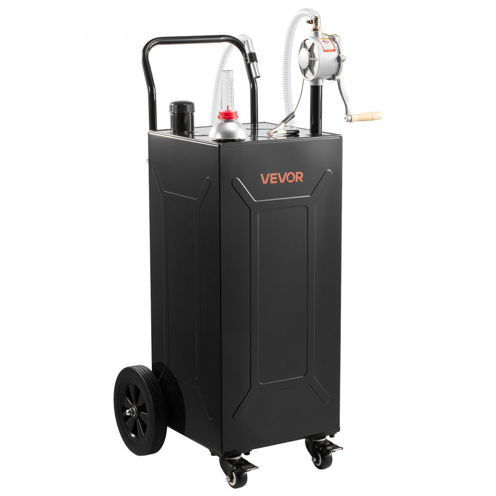 VEVOR 35 Gallon Fuel Gas Caddy, Carbon Steel, Portable Fuel Transfer Storage Tank with Manual Pump & 4 Wheels, Gasoline