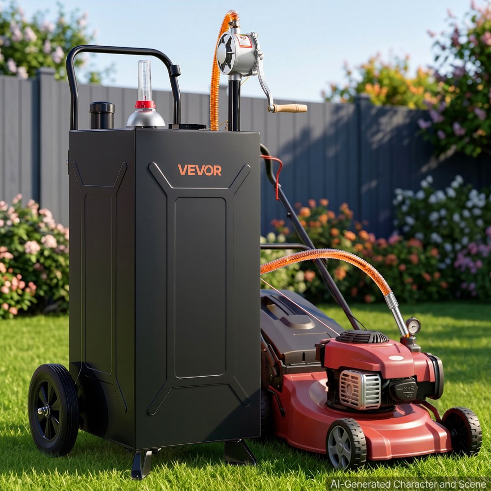 VEVOR 30 Gallon Fuel Gas Caddy, Carbon Steel, Portable Fuel Transfer Storage Tank with Manual Pump & 2 Wheels, Gasoline