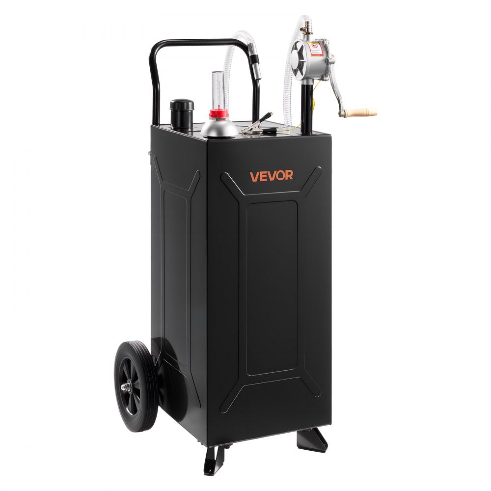 VEVOR 30 Gallon Fuel Gas Caddy, Carbon Steel, Portable Fuel Transfer Storage Tank with Manual Pump & 2 Wheels, Gasoline