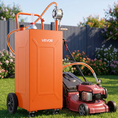 VEVOR 35 Gallon Fuel Gas Caddy, Carbon Steel, Portable Fuel Transfer Storage Tank with Manual Pump & 4 Wheels, Gasoline