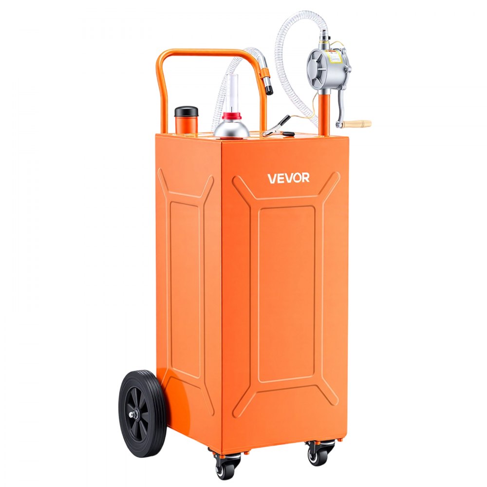 VEVOR 35 Gallon Fuel Gas Caddy, Carbon Steel, Portable Fuel Transfer Storage Tank with Manual Pump & 4 Wheels, Gasoline