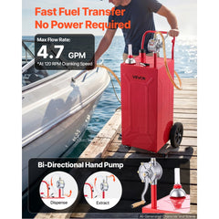VEVOR 30 Gallon Fuel Gas Caddy, Carbon Steel, Portable Fuel Transfer Storage Tank with Manual Pump and 4 Wheels