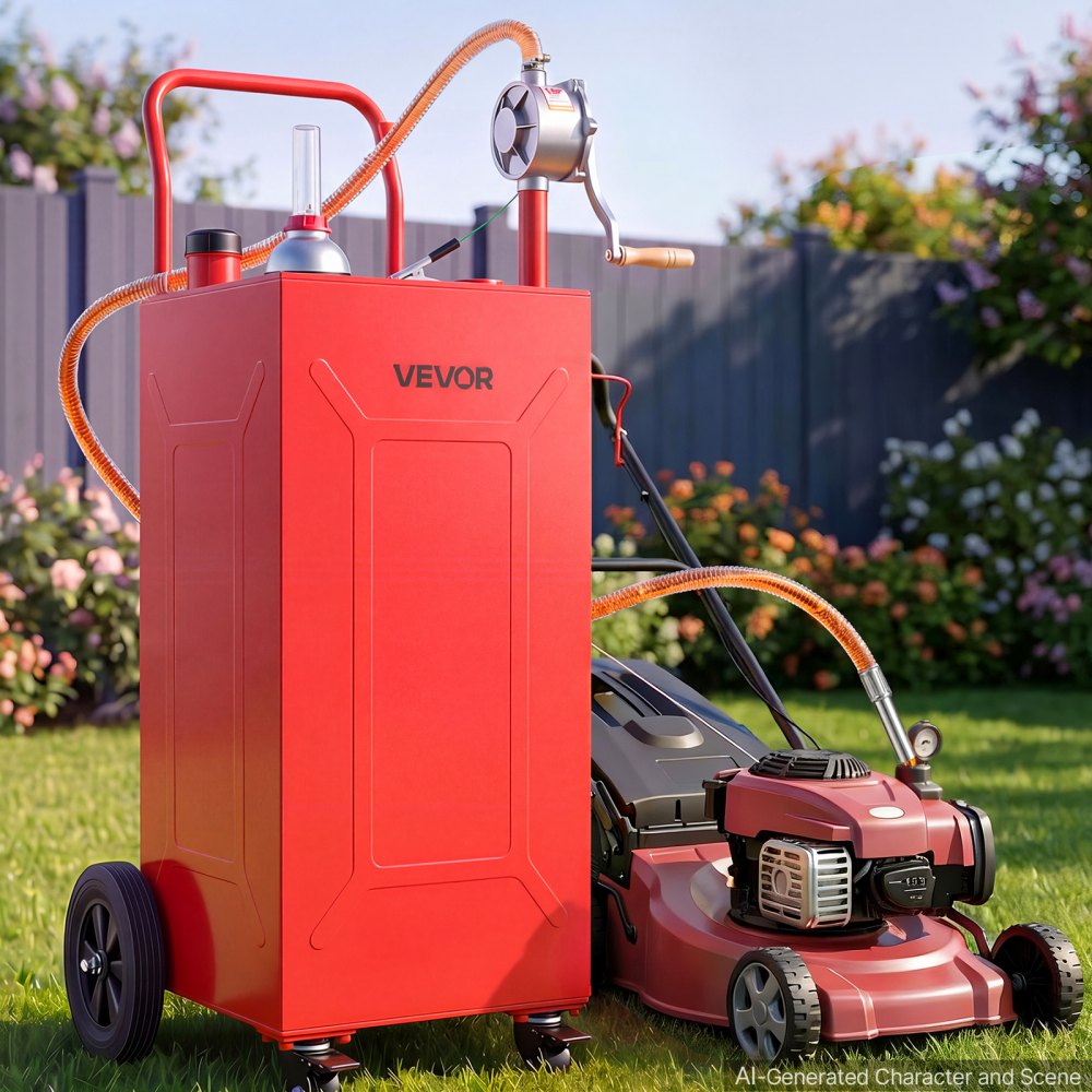 VEVOR 30 Gallon Fuel Gas Caddy, Carbon Steel, Portable Fuel Transfer Storage Tank with Manual Pump and 4 Wheels
