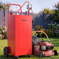 VEVOR 30 Gallon Fuel Gas Caddy, Carbon Steel, Portable Fuel Transfer Storage Tank with Manual Pump and 4 Wheels