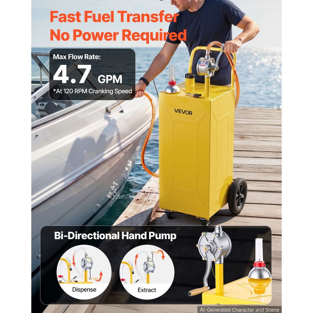 VEVOR 30 Gallon Fuel Gas Caddy, Carbon Steel, Portable Fuel Transfer Storage Tank with Manual Pump & 4 Wheels, Gasoline