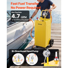 VEVOR 30 Gallon Fuel Gas Caddy, Carbon Steel, Portable Fuel Transfer Storage Tank with Manual Pump & 4 Wheels, Gasoline
