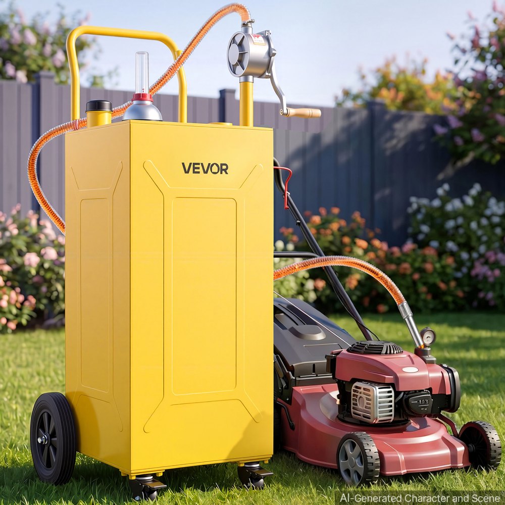 VEVOR 30 Gallon Fuel Gas Caddy, Carbon Steel, Portable Fuel Transfer Storage Tank with Manual Pump & 4 Wheels, Gasoline