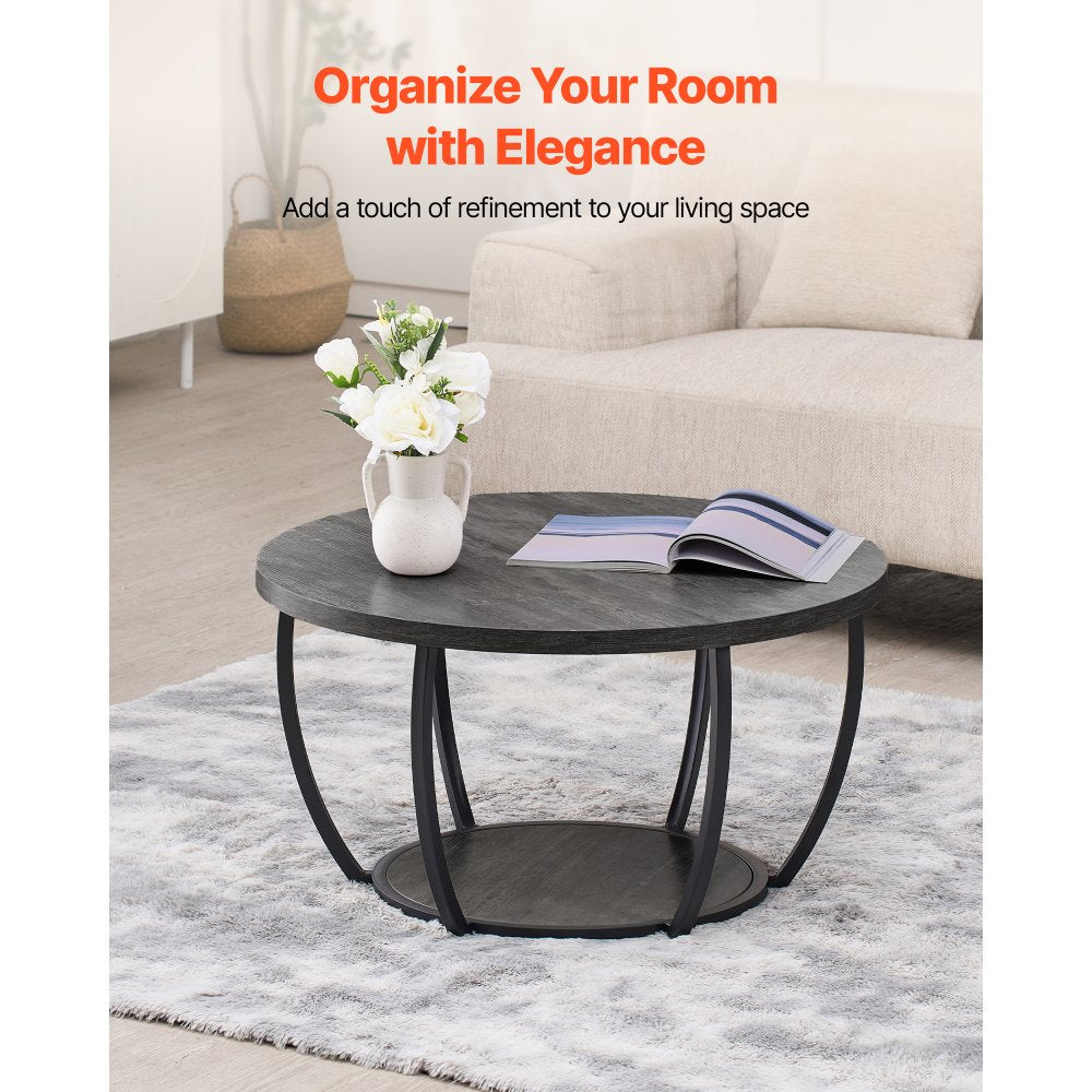 VEVOR Coffee Table, Modern Round Coffee Table, 2 Tiers Wooden Circle Center Desk with Open Storage, Minimalist Sturdy
